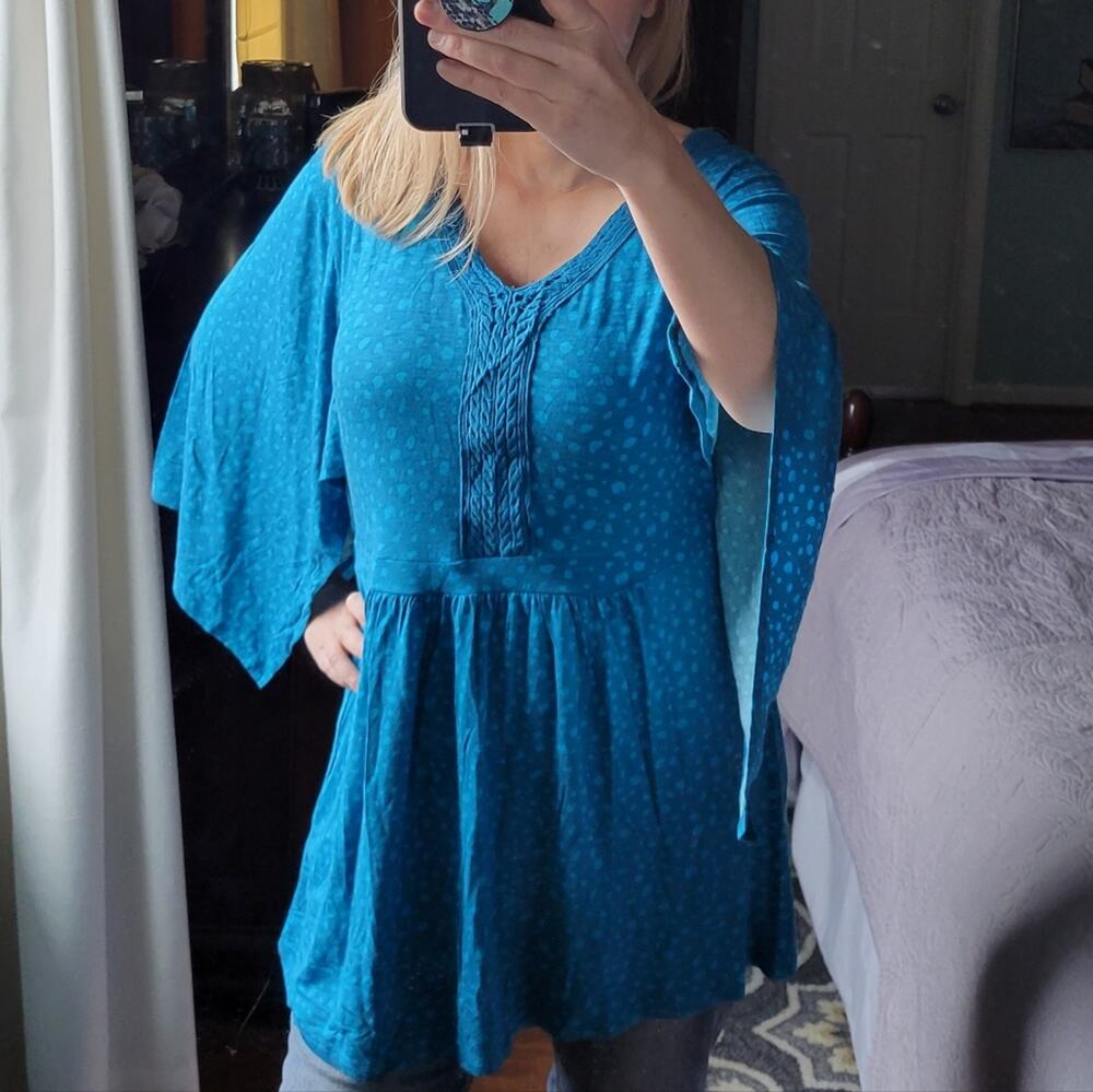 New Anthonny Originals Tunic Top Medium Aqua Blue, Split Sleeves, Geo Print